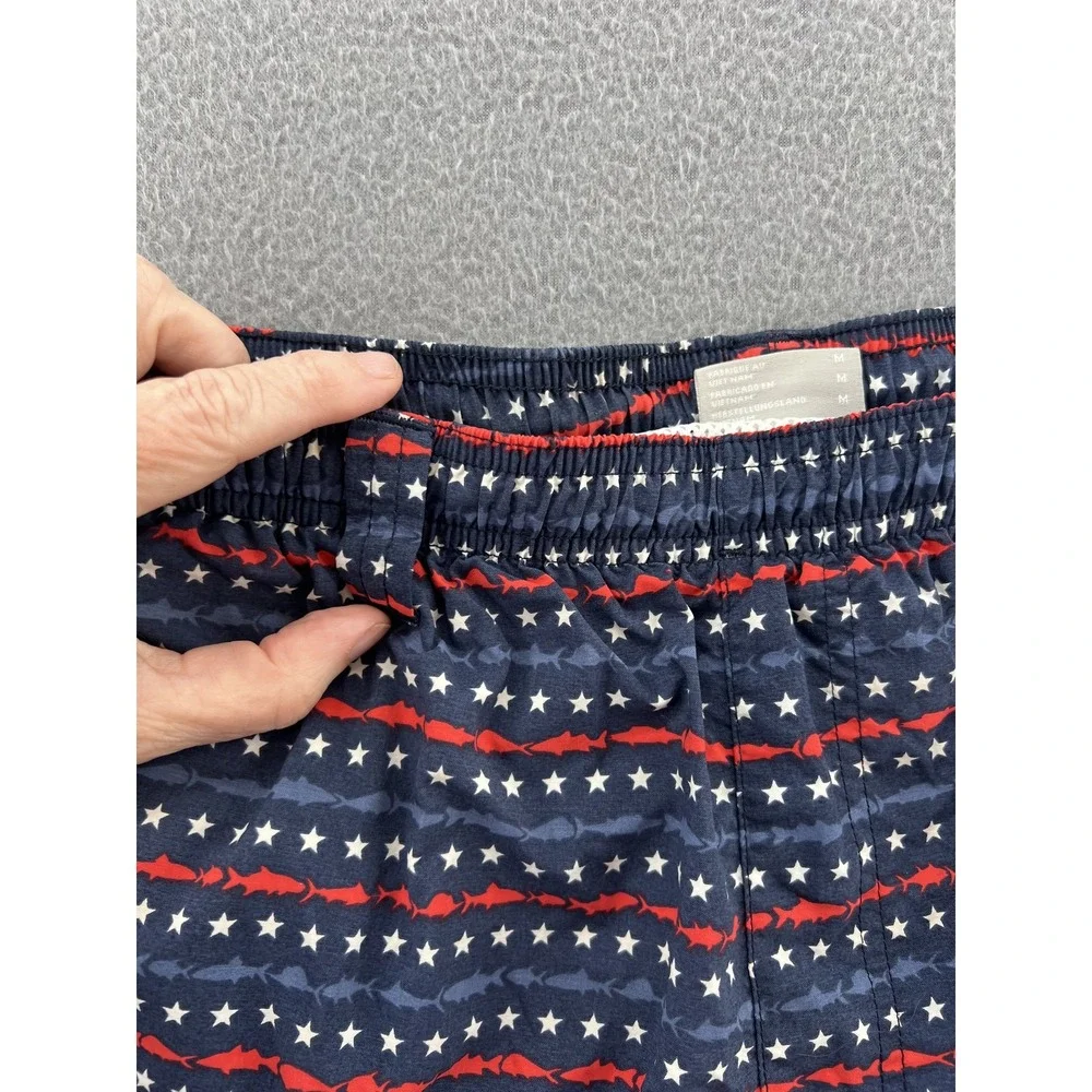 Columbia PFG Omni-Shade Swim Trunks Mens Sz M Navy Blue Stars Fish Americana 6in